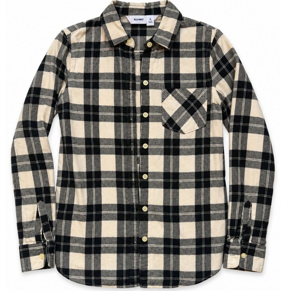Old Navy Black White Gray Plaid Flannel Button Down Long Sleeve Shirt
